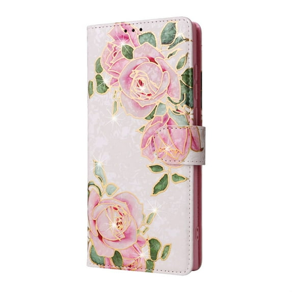 Frusde for Samsung Galaxy S24 Ultra S24 Plus S24 Wallet Case with Strap Leather RFID Blocking Magnetic Flip Flower Cover