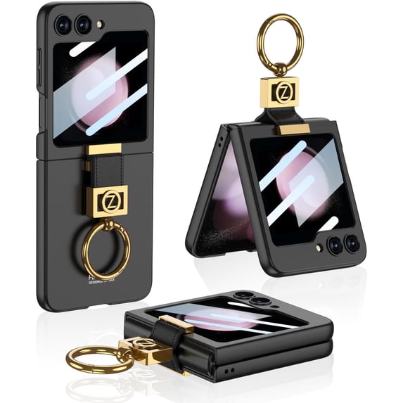 Frusde for Samsung Galaxy Z Flip 6 Case with Screen Protector Ring Stand Ultra-Thin Full Protective Shockproof Case