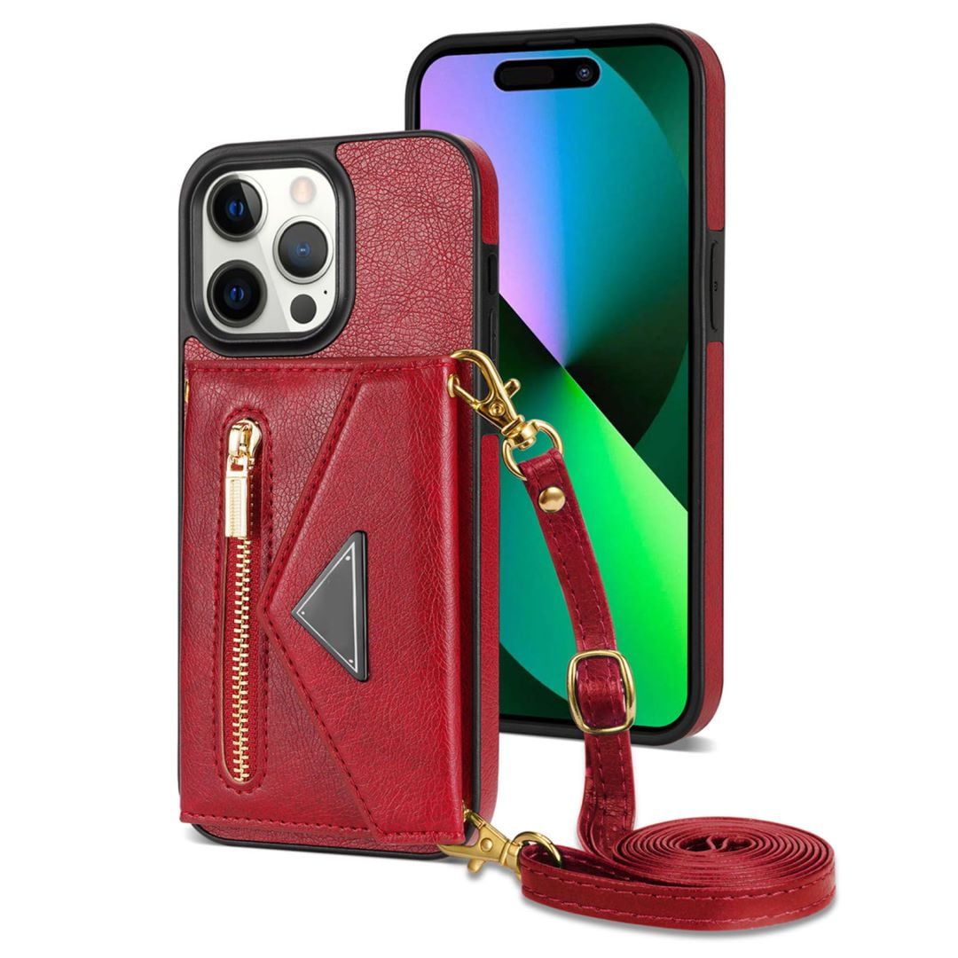 Crossbody Wallet Case for iPhone 15 Pro Max Chain Lanyard & Wrist Hand  Strap Case with Card Slots Zipper Pocket Kickstand, Premium PU Leather  Magnetic Clasp Shockproof Flip Cover, Darkgreen 