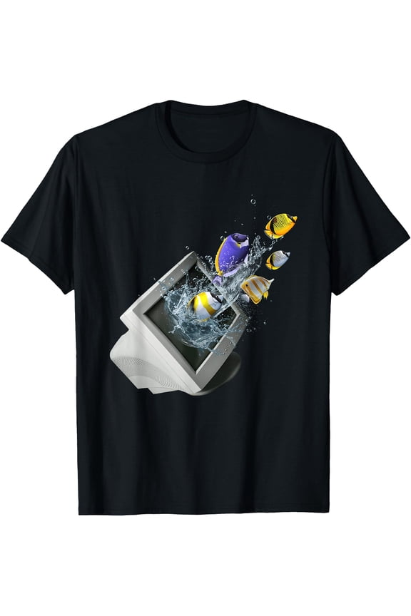 Frutiger Aero Aesthetic Tech Computer Aquarium Fishes T-Shirt, Unisex T-Shirt