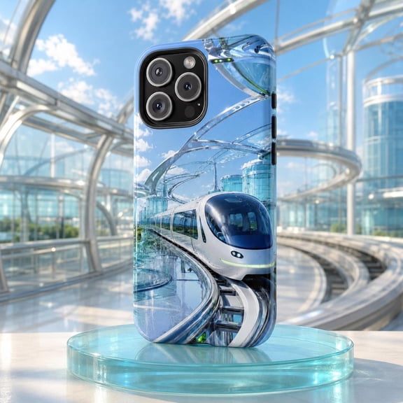 Frutiger Aero Monorail Y2K Retro Futuristic Tough Phone Case, Dual-Layer Protective Cover for iPhone