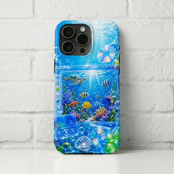 Frutiger Aero Ocean Phone Case for iPhone 17 to 11 Pro Max Blue Retro
