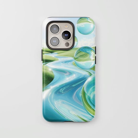 Frutiger Aero Phone Case with iPhone 17 to 11 Pro Max Aqua Landscape
