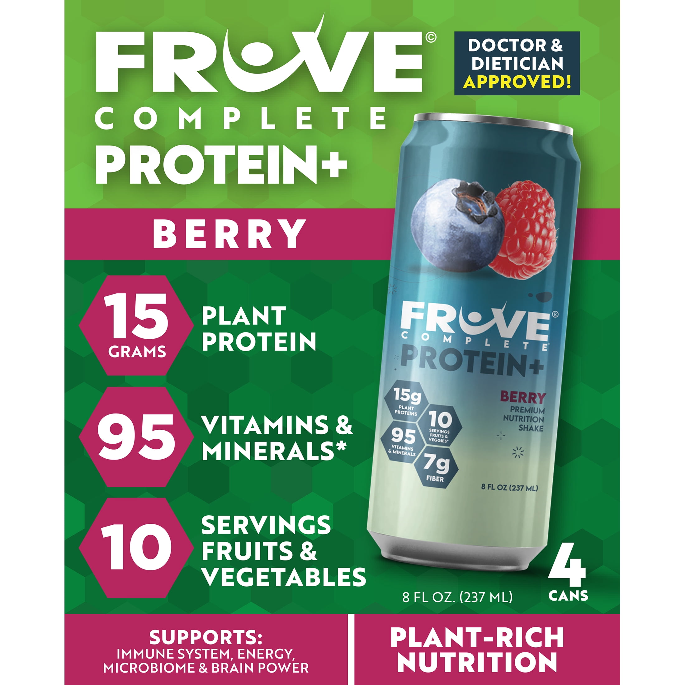 Fruve Complete Protein Nutritional Drink, Berry, 8 fl oz, 4 Pack ...