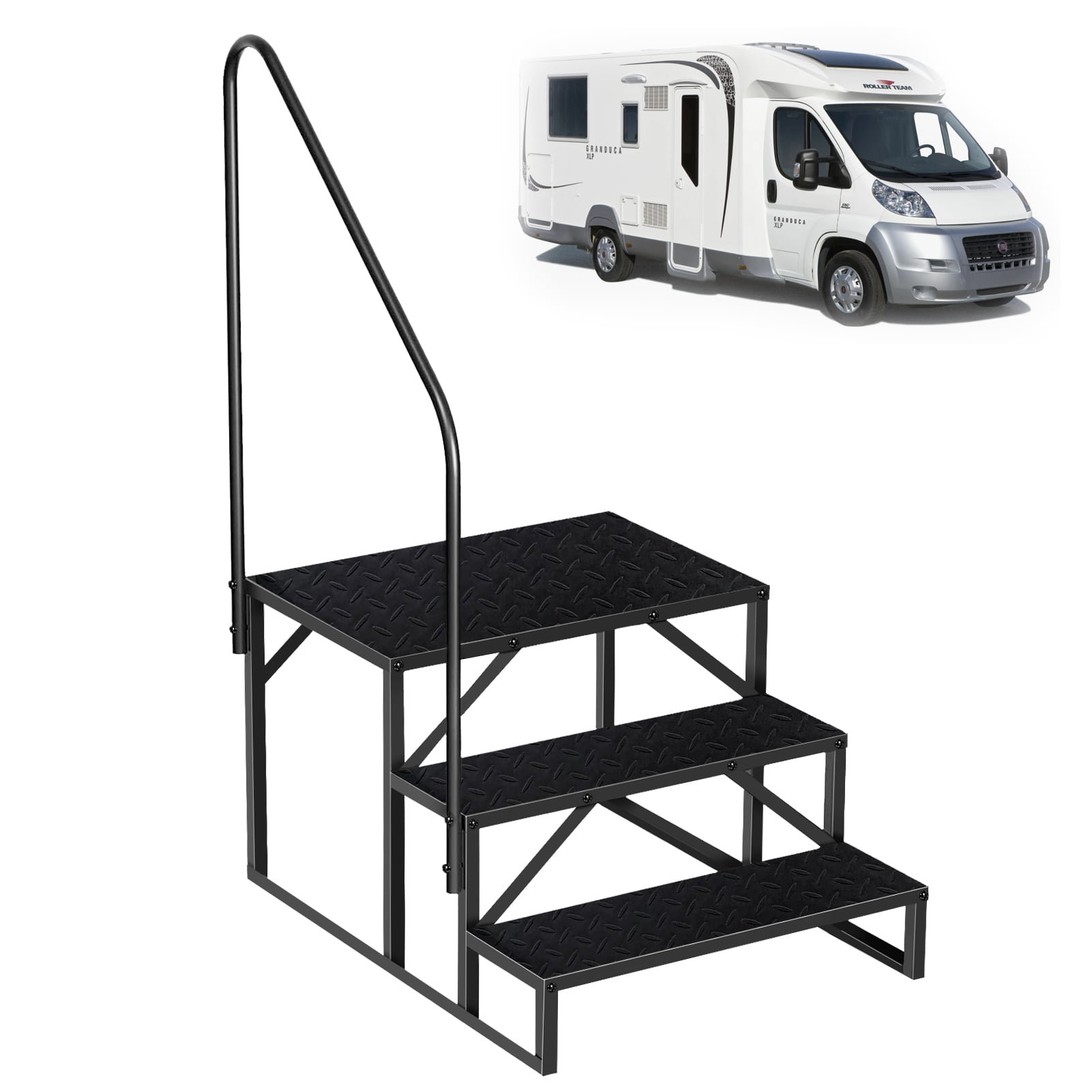 Keystone Rv Ladder Fruyzl, 660 lbs, Metal, 3-Step RV Ladder Anti-Slip with Handrail ...