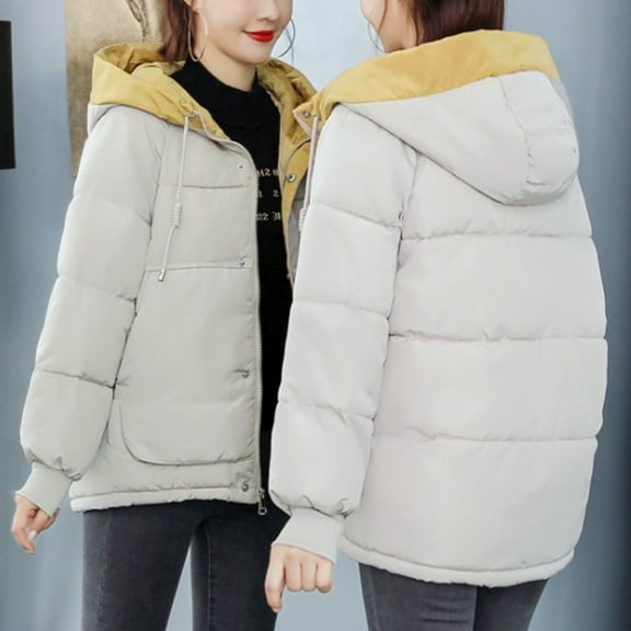 DYTTDG Women's Plus Size Fall and Winter Warm Coat Solid Color Long Sleeve Drawstring Hooded Bread Clothes Loose Thickened Casual Zipper Jacket on Clearance End of Year Clearance