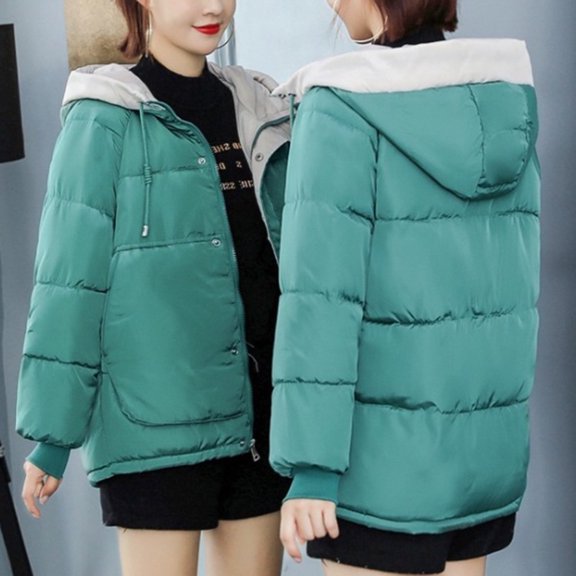 DYTTDG Women's Plus Size Fall and Winter Warm Coat Solid Color Long Sleeve Drawstring Hooded Bread Clothes Loose Thickened Casual Zipper Jacket on Clearance End of Year Clearance