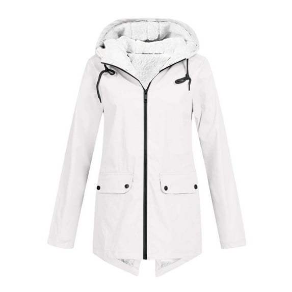 DYTTDG Women's Plus Size Outdoor Waterproof Thick Jacket Casual Zipper Long Windbreaker Coat Drawstring Hooded Jacket with Pockets Great Gifts for Less