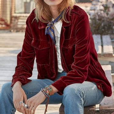DYTTDG Women's Solid Color Long Sleeve Golden Velvet Jacket Hoodless Casual Warm Waisted Jacket with Pockets Great Gifts for Less