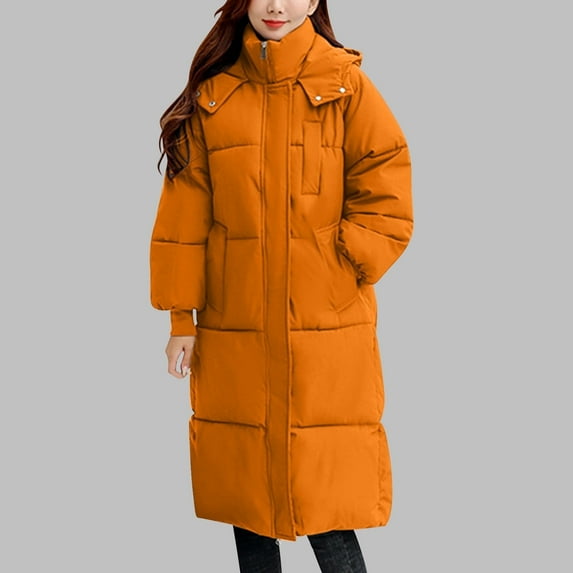 DYTTDG Women's Winter Outdoor Plus Size Long Coat Fashion Solid Color Zipper Casual Long Sleeve Hooded Jacket with Pockets Bread Clothes on Clearance Christmas Gift