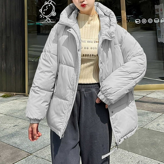 DYTTDG Women's Winter Warm Zip Up Hooded Jacket Fashion Solid Color Bread Clothes Casual Loose Outdoor Jacket on Clearance Family Gifts