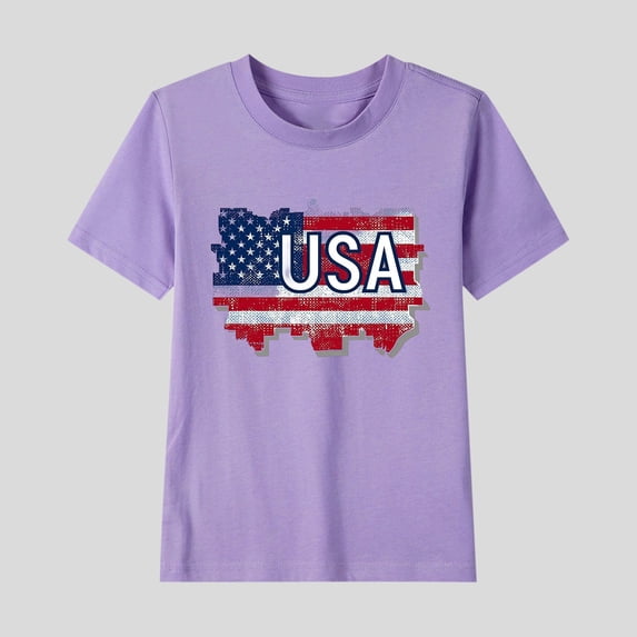 Frnrwgo 4th of July Shirts for Boys American Flag Girls Clothes Independence Day Patriotic Tops Size 2T-15, Purple