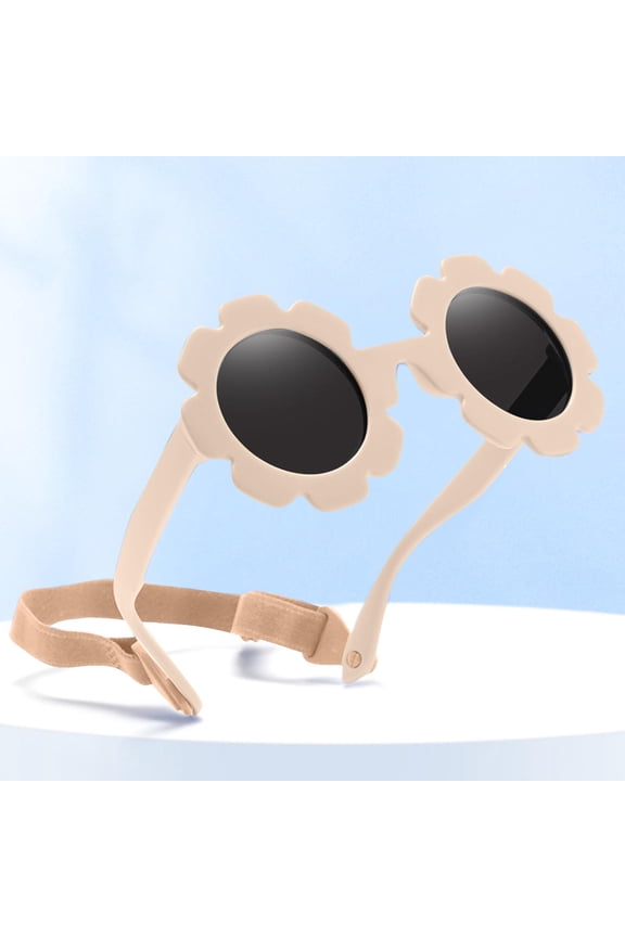 Baby Sunglasses with Strap UV Polarized Kids Cute Sunglasses Outdoor Beach Holiday Beige, Size 0-3T