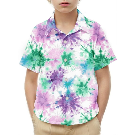 Frnrwgo Big Boys T-shirts Short Sleeve Dress Shirts Kids Summer School Uniform Button Down Shirt Multicolor, Size 2-15 Years