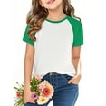 thumbnail image 1 of Frwgonr Big Girls T-shirts Casual Raglan Short Sleeve Crewneck Color Block Summer Tees 3-14 Years, Green, 1 of 5