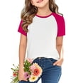 thumbnail image 1 of Frwgonr Big Girls T-shirts Casual Raglan Short Sleeve Crewneck Color Block Summer Tees 3-14 Years, Hot Pink, 1 of 5