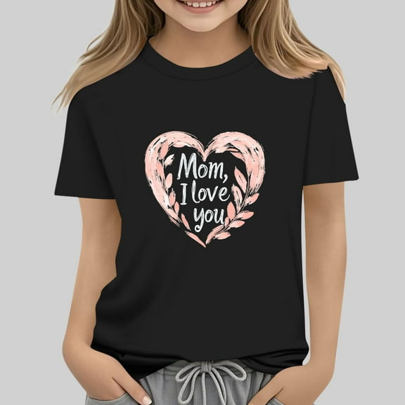 Frwgonr Big Girls T-shirts Mother's Day Shirts for Girls Kids T-Shirts Tees Summer Tops 2-13 Years, Black