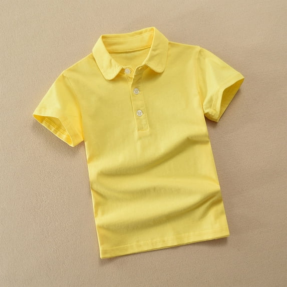 Frwgonr Boys Athletic T-shirts Short Sleeve Button Down Dress Shirts School Uniform Shirt 2-13 Years, Yellow