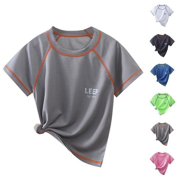Frwgonr Boys Everyday T-shirts Kids Basic Quick Dry Short Sleeve Athletic T-Shirts Gray, Size 2-16 Years