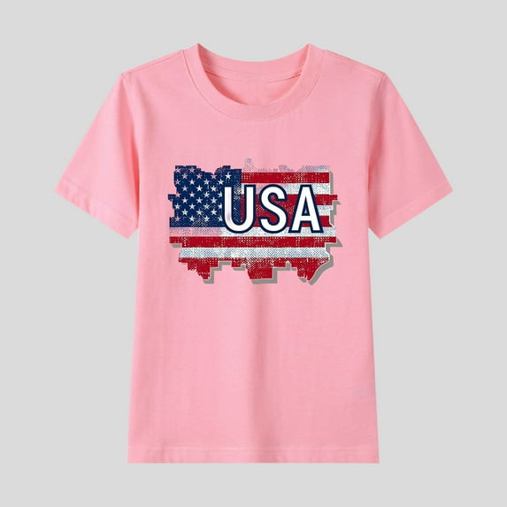 Frnrwgo Boys Flag T-shirts American Flag Girls Clothes Independence Day Patriotic Tops Size 2T-15, Pink