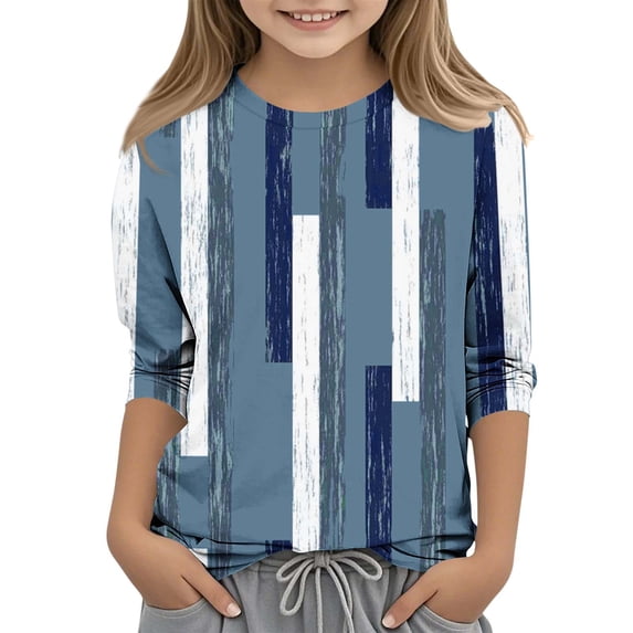 Frnrwgo Boys Girls' Athletic Shirts & Tees Blue 3/4 Sleeve Crewneck T Shirt Lightweight Casual School Fashion Daily Spring Summer Shirt 3-12