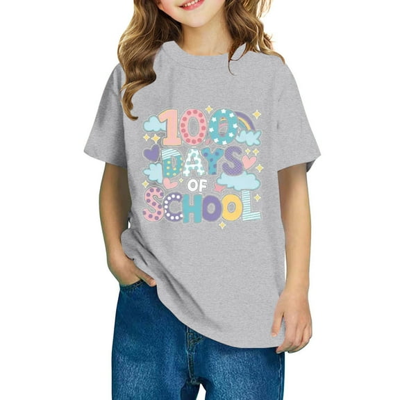 Frwgonr Boys Girls Birthday Shirt Gray Kids 100th Day of School T-Shirt Celebration Top 3-14 Years