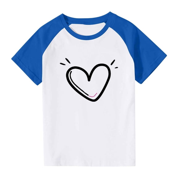 Frwgonr Boys Girls Graphic Tees Blue Cute Heart Grpahic Raglan Short Sleeve Tee Tops 3-14 Years