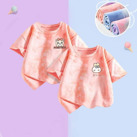 Frwgonr Boys Girls Graphic Tees Pink 2-Pack Tie Dye T-Shirt Soft Casual Tops for Kids 1-12