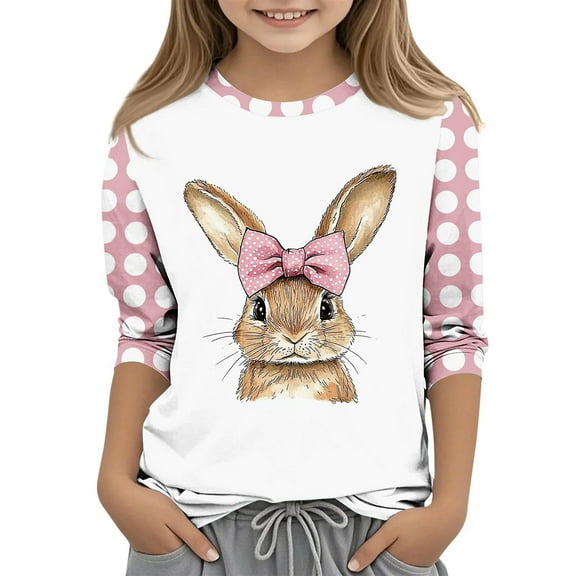 Frwgonr Boys Girls Graphic Tees Pink 3/4 Sleeve Crewneck T Shirt Lightweight Casual School Fashion Daily Spring Summer Shirt 3-12