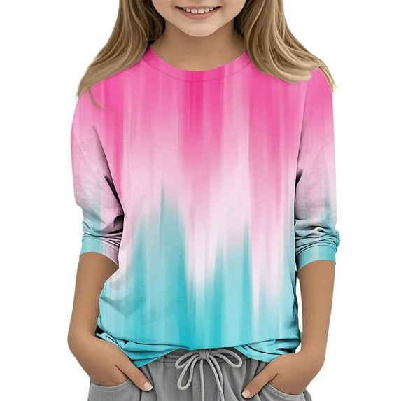 Frwgonr Boys Girls Graphic Tees Pink Kids 3/4 Sleeve Cute Tops Graphic Crew Neck Shirts Soft Summer Tees 3-12 Years