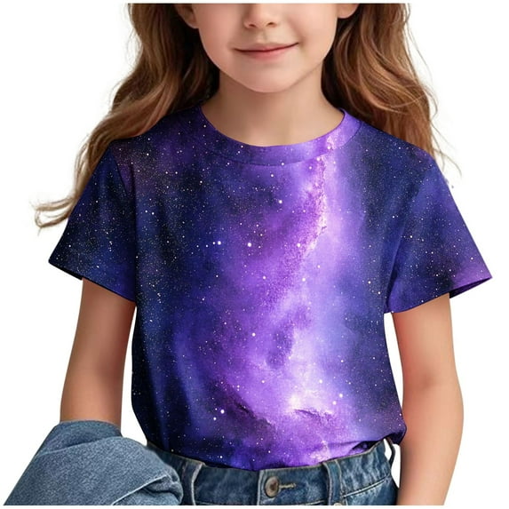 Frwgonr Boys Girls Graphic Tees Purple Graphic T Shirt Crew Neck Short Sleeve Tee Shirts Cute Tops 3-12 Years