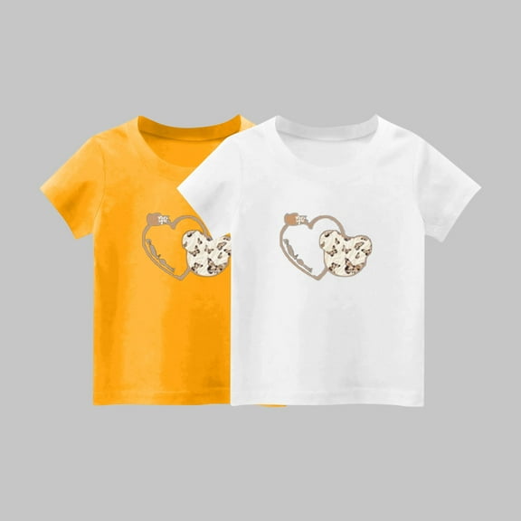 Frwgonr Boys Girls Graphic Tees Yellow 2-Pack Cute Graphic Tee Tops Kids Summer School Outfit Clothes 1-14