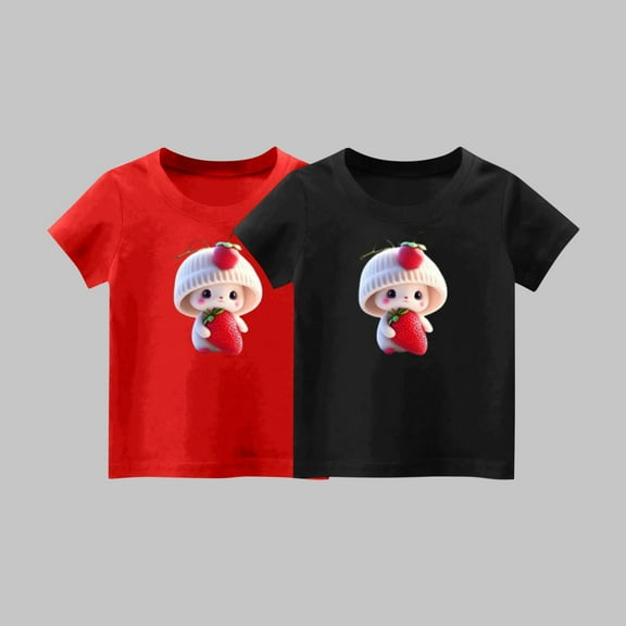 Frwgonr Boys Girls School Uniform Shirts Red 2-Pack Cute Graphic Tee Tops Kids Summer Outfit Clothes 1-14 Years
