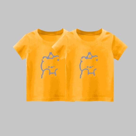 Frwgonr Boys Girls School Uniform Shirts Yellow 2-Pack Cute Graphic Tee Tops Kids Summer Outfit Clothes 1-14 Years