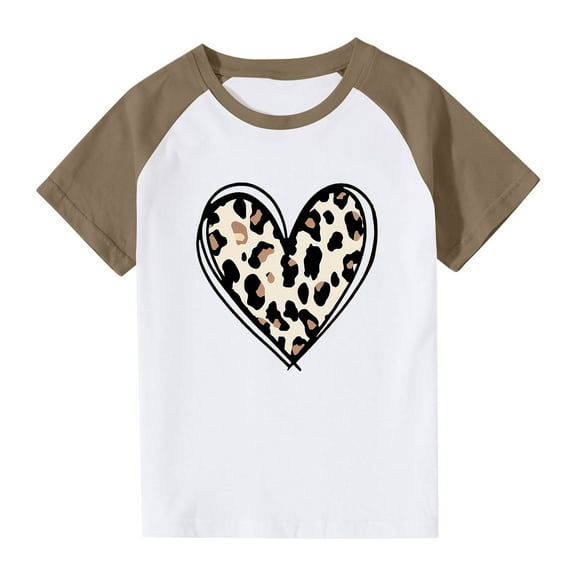 Frwgonr Boys Girls Shirt Brown Cute Heart Grpahic Raglan Short Sleeve Tee Tops 3T-14