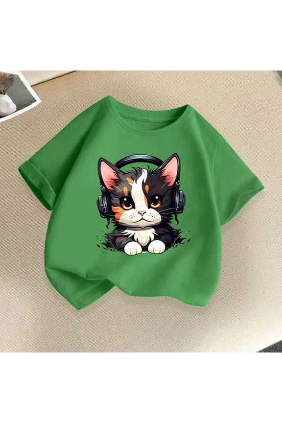 Boys Girls Shirt Green Kids Summer Casual Daily Shirt Fashionable Graphic Tops Tee 2T-14