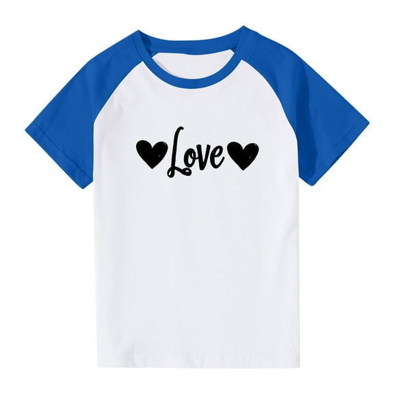 Frwgonr Boys Girls' Short Sleeve T-Shirts Blue Cute Heart Grpahic Raglan Short Sleeve Tee Tops 3-14 Years