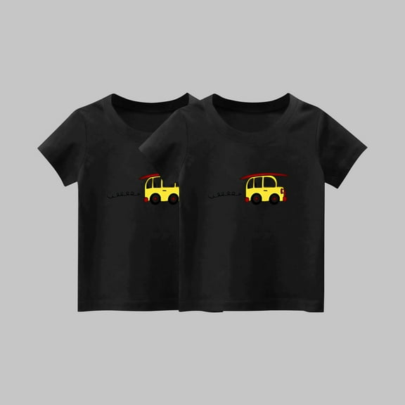 Frwgonr Boys Girls Summer Shirts Black 2-Pack Cute Graphic Tee Tops Kids Summer School Outfit Clothes 1-14 Years