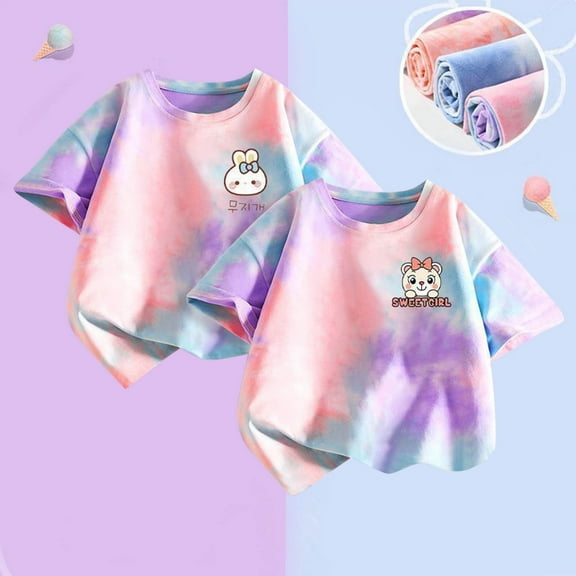 Frwgonr Boys Girls Summer Shirts Purple 2-Pack Tie Dye T-Shirt Soft Casual Tops for Kids 1-12