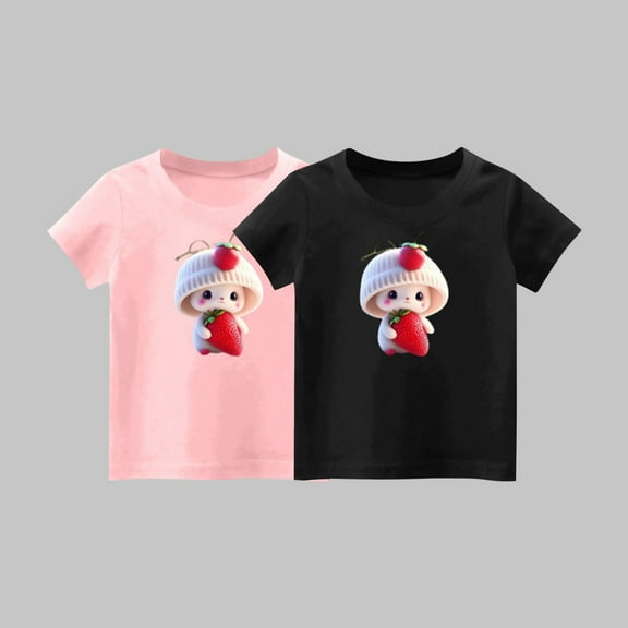 Frwgonr Boys Girls T Shirt Pink 2-Pack Cute Graphic Tee Tops Kids Summer Outfit Clothes 1-14 Years