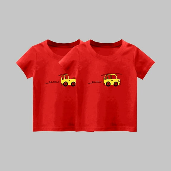 Frwgonr Boys Girls T Shirt Red 2-Pack Cute Graphic Tee Tops Kids Summer School Outfit Clothes 1T-14