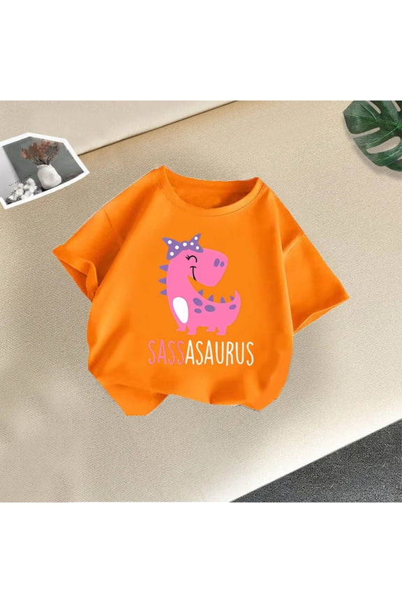 Boys Girls' T-Shirts Orange Cute Graphic Tee Tops Kids Summer Outfit Clothes 2-14 Years