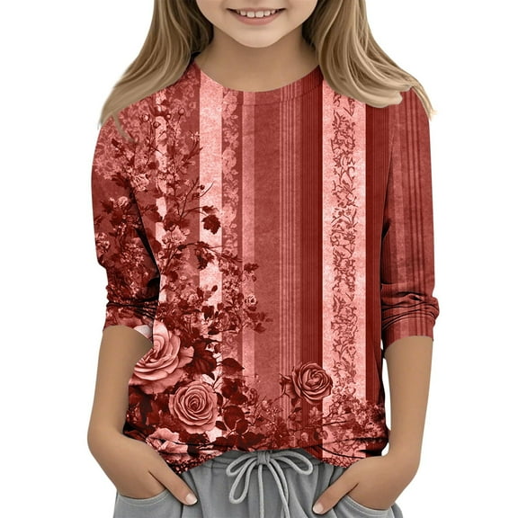 Frwgonr Boys Girls T Shirts Red Kids 3/4 Sleeve Cute Tops Graphic Crew Neck Shirts Soft Summer Tees 3-12