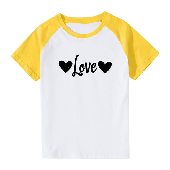 Frwgonr Boys Girls T-Shirts Yellow Cute Heart Grpahic Raglan Short Sleeve Tee Tops 3-14 Years