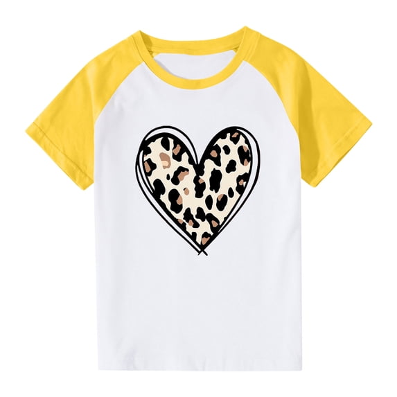 Frwgonr Boys Girls Tee Shirts Yellow Cute Heart Grpahic Raglan Short Sleeve Tee Tops 3T-14