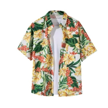 Frwgonr Boys Girls Tshirts Beige Hawaii Shirt Cool Summer Casual Blouse Short Sleeve Button Down Tops 5T-14