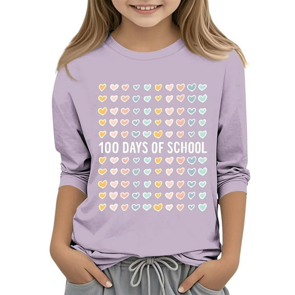 Frwgonr Boys Girls Tshirts Purple 3/4 Sleeve 100th Day of School T-Shirt Celebration Gifts Top 3-12