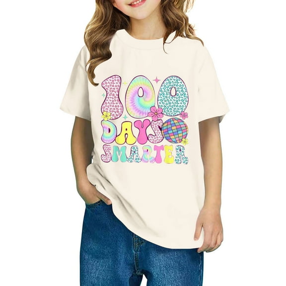 Frwgonr Boys Girls Uniform Shirt Beige Kids 100th Day of School T-Shirt Celebration Top 3-14