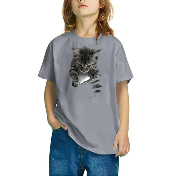 Frwgonr Boys Girls Uniform Shirt Gray Cute Printed Tshirt Kids Holiday Vacation Trip Tee Tops 3T-10
