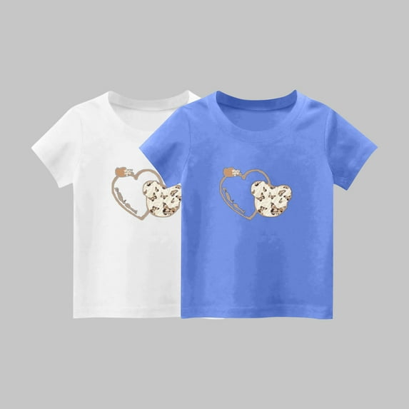 Frwgonr Boys Girls Uniform Shirts White 2-Pack Cute Graphic Tee Tops Kids Summer School Outfit Clothes 1T-14